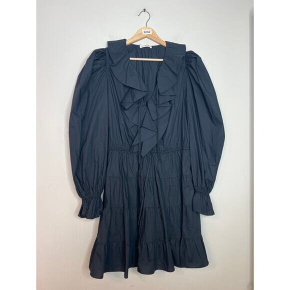 NEW Ulla Johnson Caris Ruffle Long Sleeve Cotton Black Minidress  Size: 10 - Picture 2 of 7